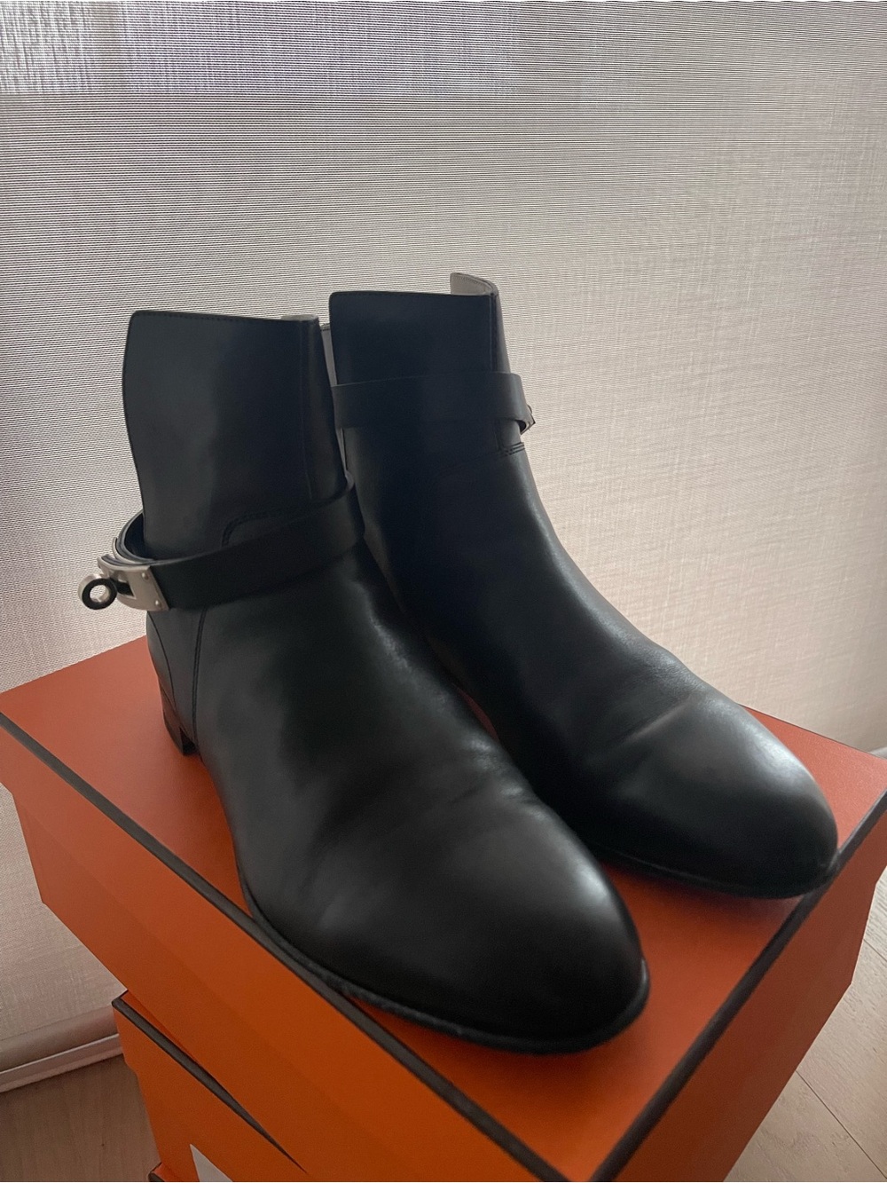 Hermes Black Leather Ankle Boots